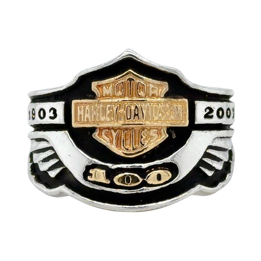 Harley Davidson Sterling Silver & 18k Yellow Gold 100th Anniversary Ring Size 13.25 23.9g