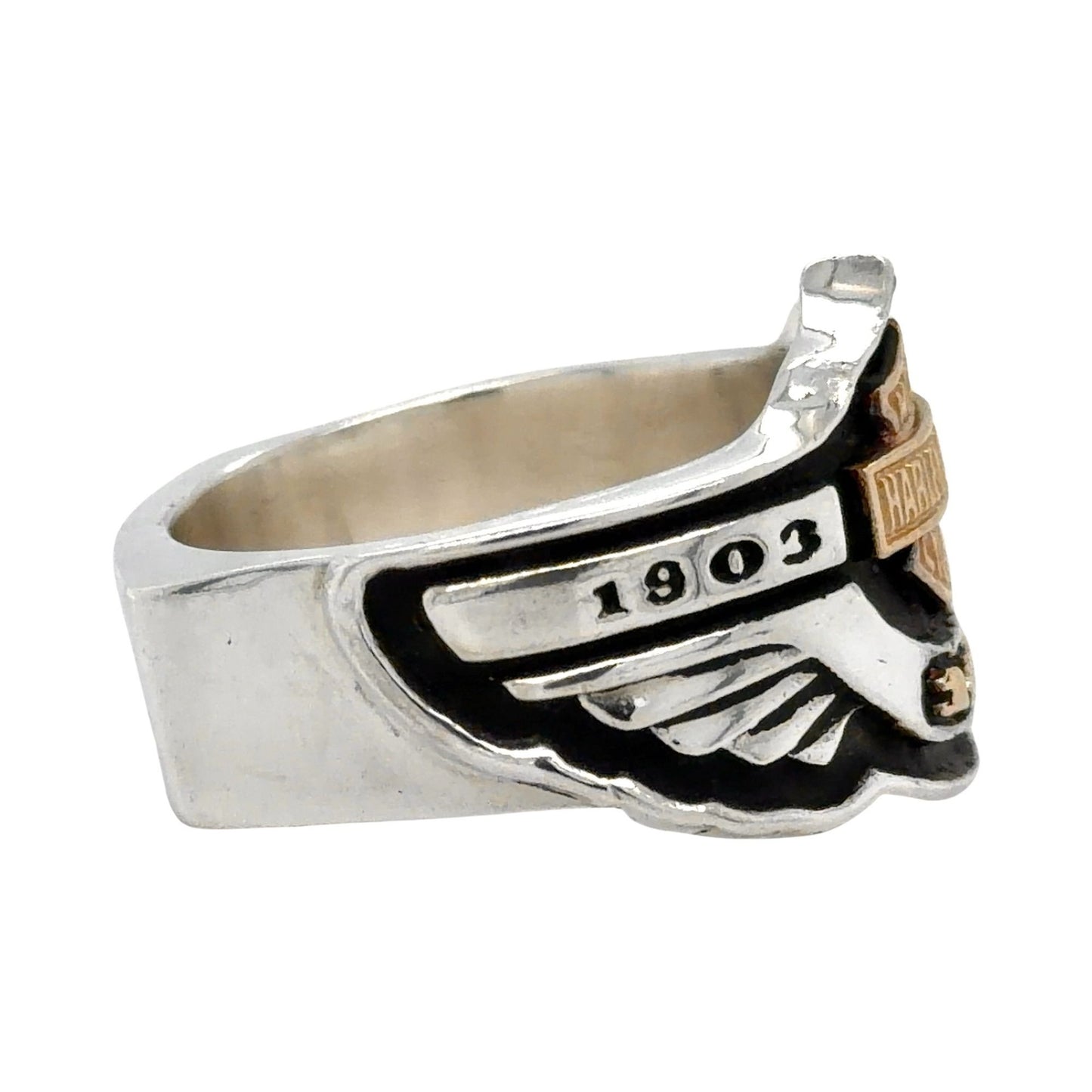 Harley Davidson Sterling Silver & 18k Yellow Gold 100th Anniversary Ring Size 13.25 23.9g