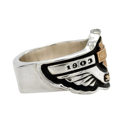 Harley Davidson Sterling Silver & 18k Yellow Gold 100th Anniversary Ring Size 13.25 23.9g