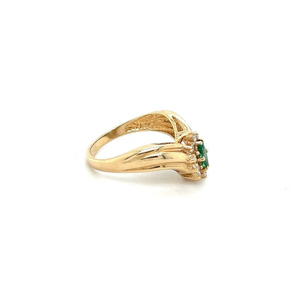 Emerald Solitaire & 1/5ct Diamond 14k Yellow Gold Ring 3.4g Size 6.75