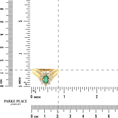Emerald Solitaire & 1/5ct Diamond 14k Yellow Gold Ring 3.4g Size 6.75