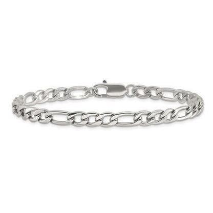 Chisel Stainless Steel Polished 9 Inch Figaro Bracelet With Lobster Clasp