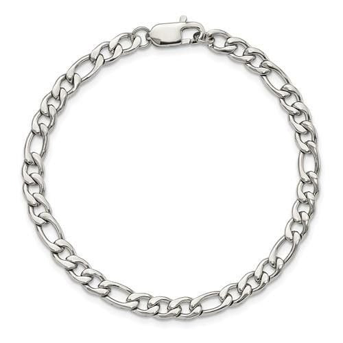 Chisel Stainless Steel Polished 9 Inch Figaro Bracelet With Lobster Clasp