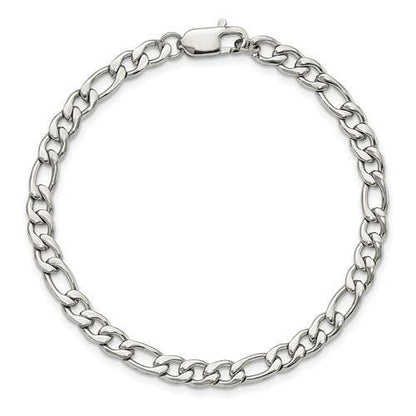 Chisel Stainless Steel Polished 9 Inch Figaro Bracelet With Lobster Clasp