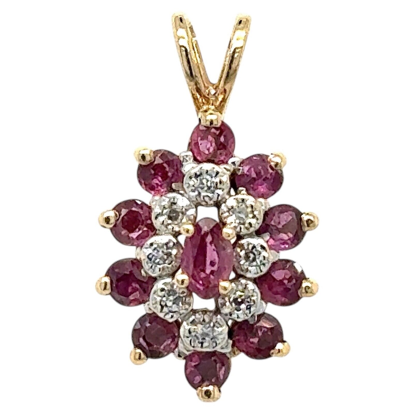 10k Yellow Gold Pink Ruby and Diamond Pendant 2.5g