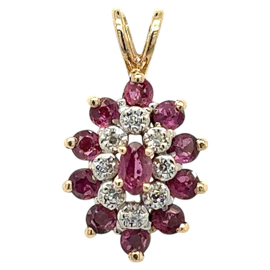 10k Yellow Gold Pink Ruby and Diamond Pendant 2.5g