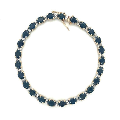 9+ctw Sapphire & 1/4ctw Diamond 14K Yellow Gold Bracelet 6.75 Inch 12.8g