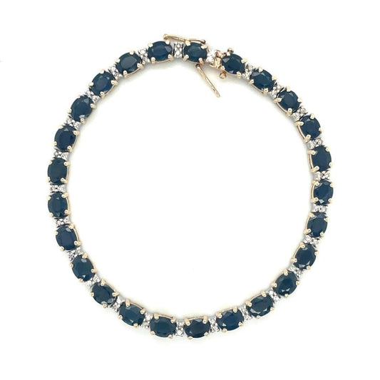 9+ctw Sapphire & 1/4ctw Diamond 14K Yellow Gold Bracelet 6.75 Inch 12.8g