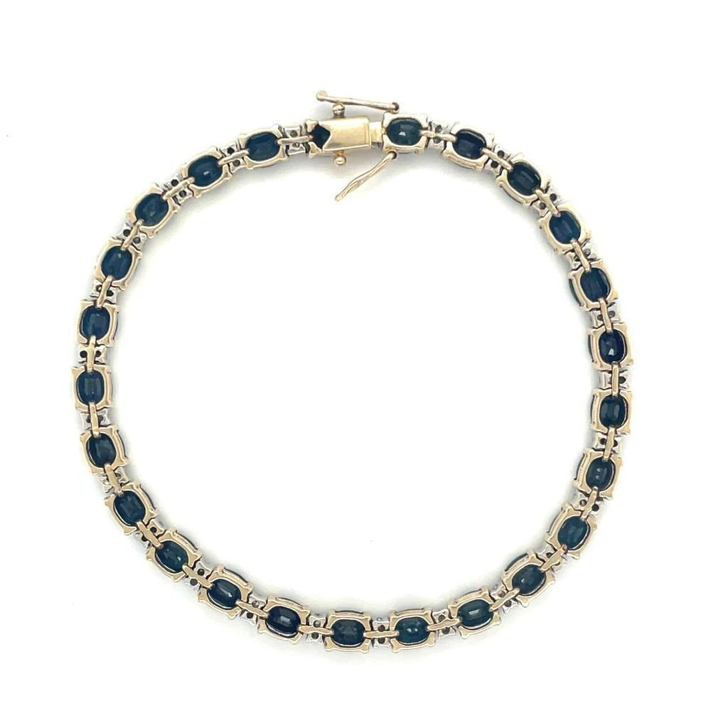9+ctw Sapphire & 1/4ctw Diamond 14K Yellow Gold Bracelet 6.75 Inch 12.8g