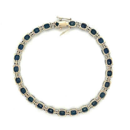 9+ctw Sapphire & 1/4ctw Diamond 14K Yellow Gold Bracelet 6.75 Inch 12.8g