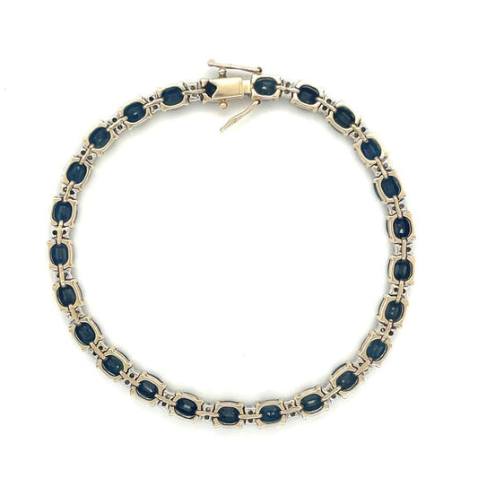 9+ctw Sapphire & 1/4ctw Diamond 14K Yellow Gold Bracelet 6.75 Inch 12.8g