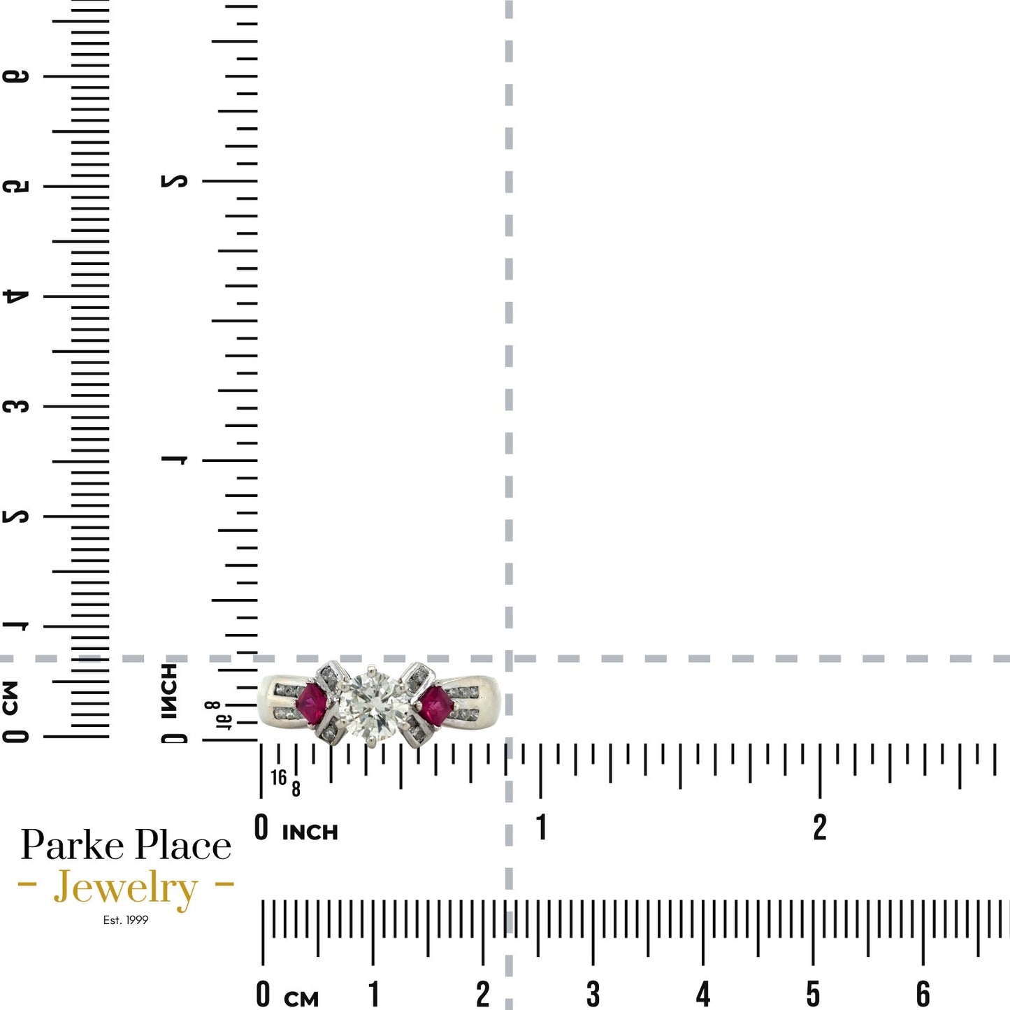 18k White Gold 3/4ctw Diamond & Ruby Size 9 Ring 4.5g (Center Stone Chipped)