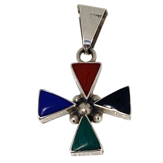 Multi-Stone Cross Pendant Red Blue Green Black Gemstones .925 Sterling Silver 10g