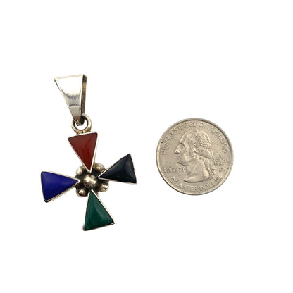 Multi-Stone Cross Pendant Red Blue Green Black Gemstones .925 Sterling Silver 10g