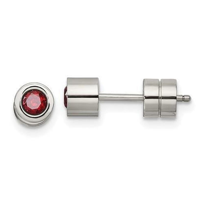 Chisel Red CZ January Birthstone Post Earrings Stainless Steel Polished