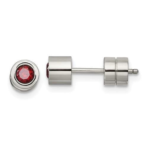 Chisel Red CZ January Birthstone Post Earrings Stainless Steel Polished