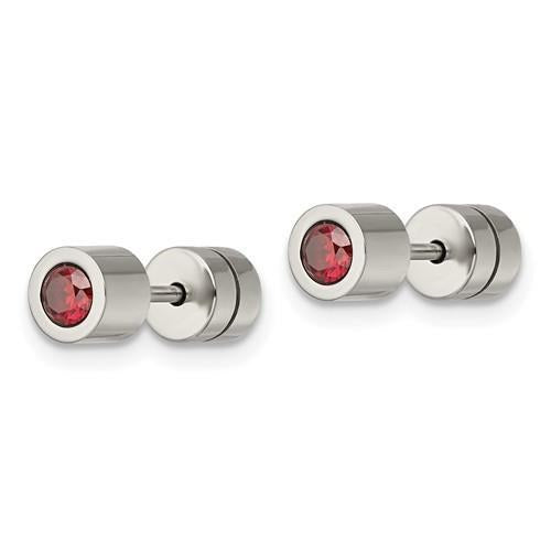 Chisel Red CZ January Birthstone Post Earrings Stainless Steel Polished