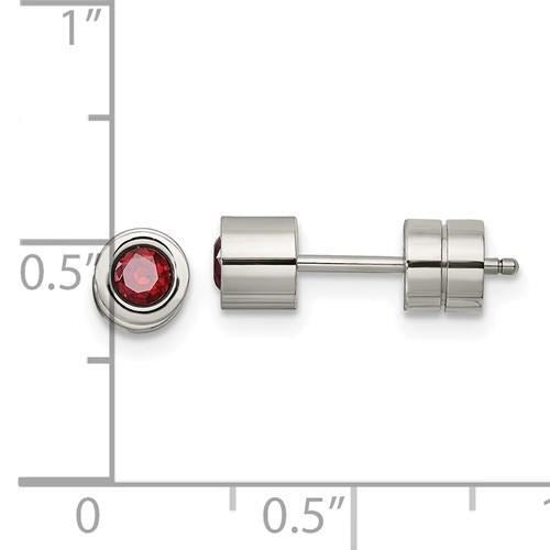 Chisel Red CZ January Birthstone Post Earrings Stainless Steel Polished