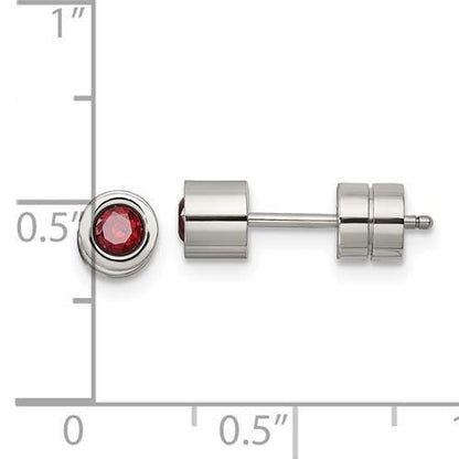 Chisel Red CZ January Birthstone Post Earrings Stainless Steel Polished