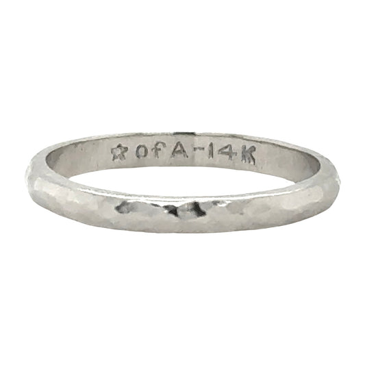 14k White Gold Hammered Finish Wedding Band 2.2mm Wide Size 6 1.7g