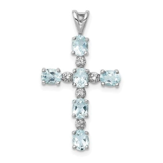 Sterling Silver & Aquamarine Cross Pendant