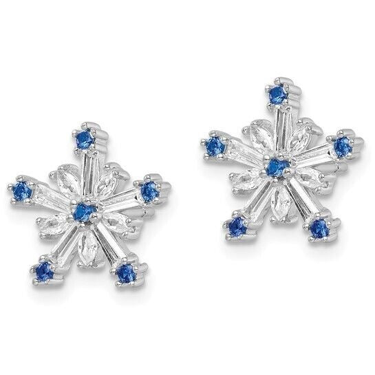 Sterling Silver Rhodium-Plated Polished Blue & White CZ Snowflake Earrings