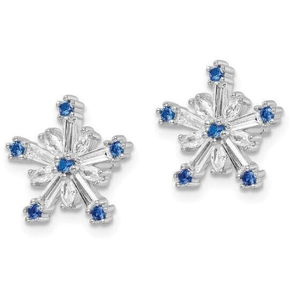 Sterling Silver Rhodium-Plated Polished Blue & White CZ Snowflake Earrings