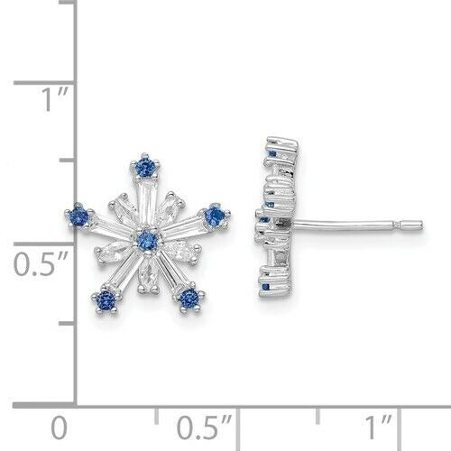 Sterling Silver Rhodium-Plated Polished Blue & White CZ Snowflake Earrings