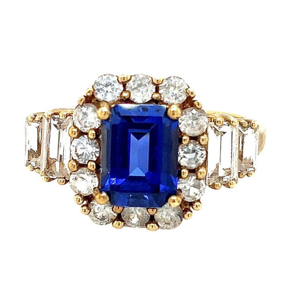 Created Blue & White Sapphires 10k Yellow Gold Ring 3.7g Size 7