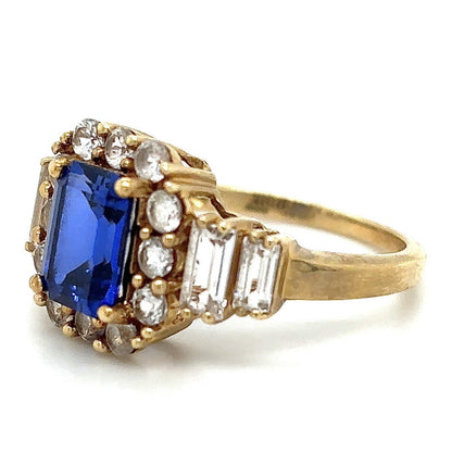 Created Blue & White Sapphires 10k Yellow Gold Ring 3.7g Size 7