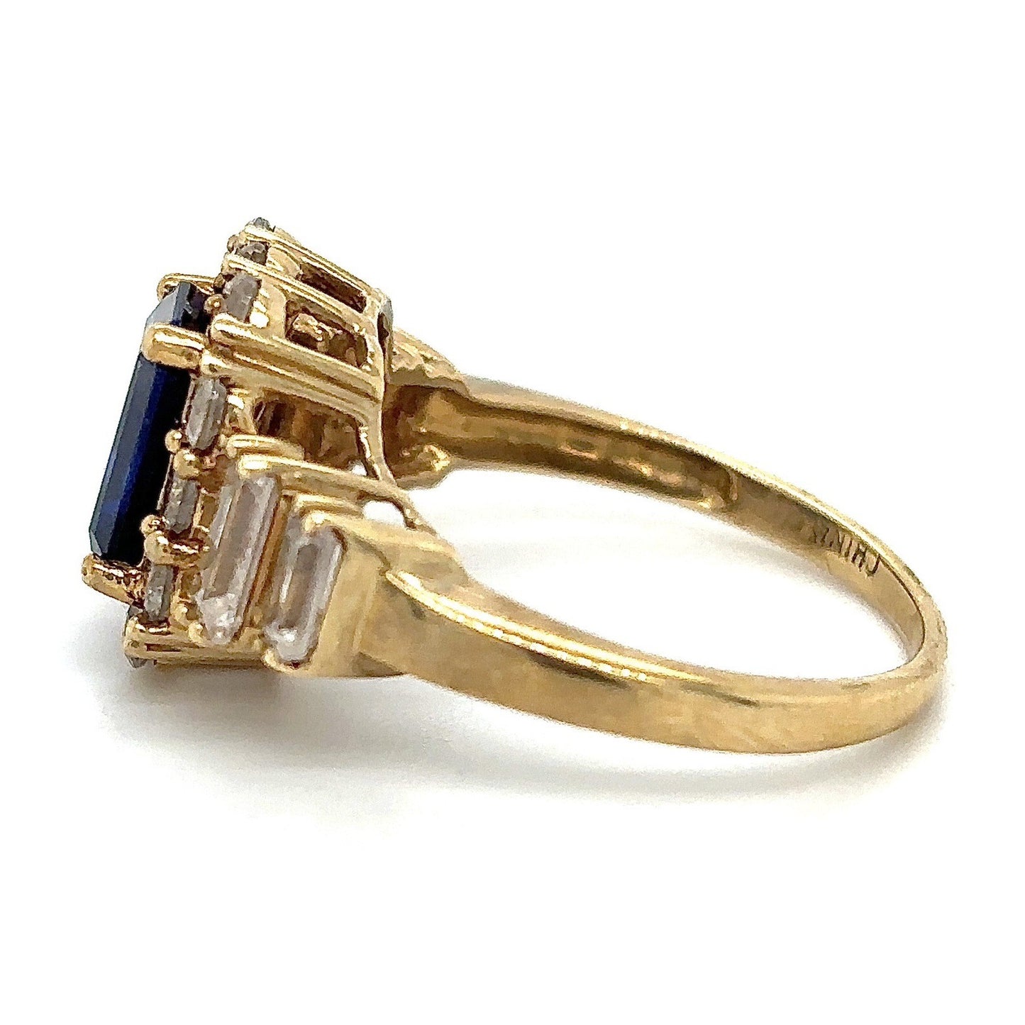 Created Blue & White Sapphires 10k Yellow Gold Ring 3.7g Size 7