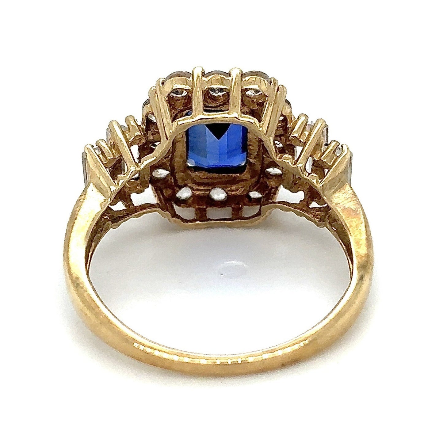 Created Blue & White Sapphires 10k Yellow Gold Ring 3.7g Size 7