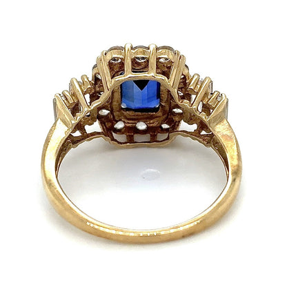 Created Blue & White Sapphires 10k Yellow Gold Ring 3.7g Size 7
