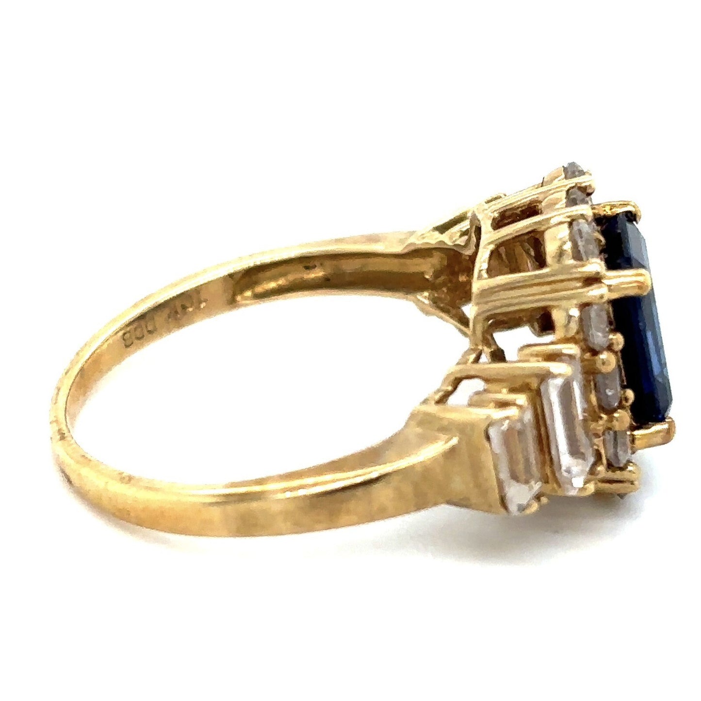 Created Blue & White Sapphires 10k Yellow Gold Ring 3.7g Size 7