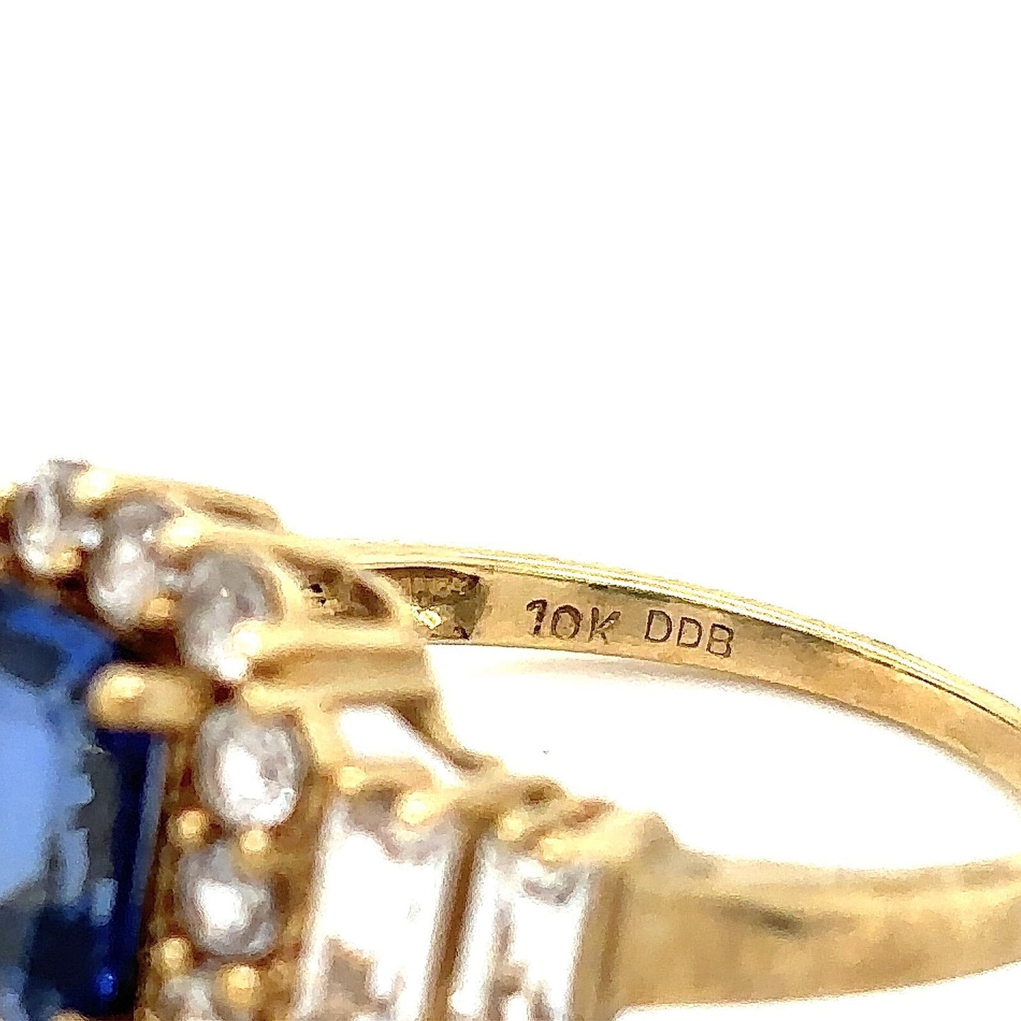Created Blue & White Sapphires 10k Yellow Gold Ring 3.7g Size 7