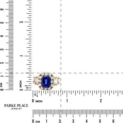 Created Blue & White Sapphires 10k Yellow Gold Ring 3.7g Size 7