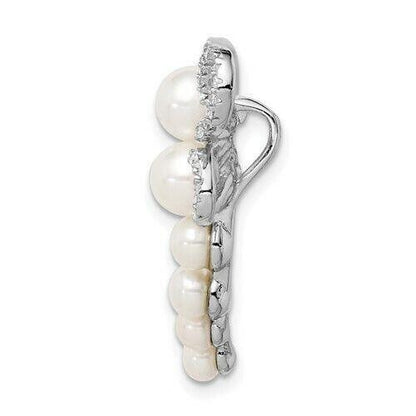 Sterling Silver Rhodium-Plated Dragonfly Chain Slide With Imitation Shell Pearls & CZ Accents
