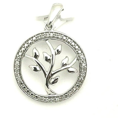 Sterling Silver Round Diamond Tree Of Life Pendant 1/12 Ctw Circle Design