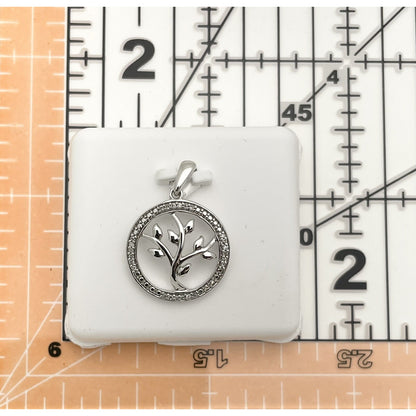 Sterling Silver Round Diamond Tree Of Life Pendant 1/12 Ctw Circle Design