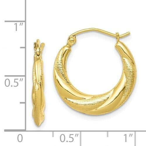 10K Yellow Gold Textured Scalloped Hollow Hoop Earrings