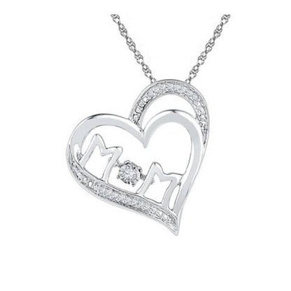 Sterling Silver Diamond Mom Heart Pendant Necklace 1/20 Ctw 18" Chain