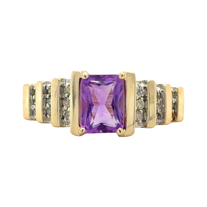 Amethyst & 1/10ct Diamond 10k Yellow Gold Ring 4.1g Size 6.75