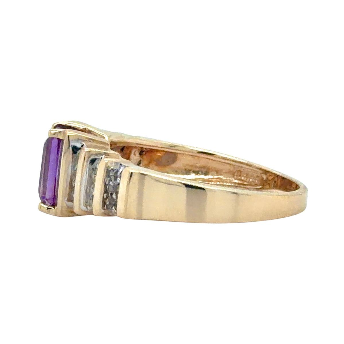 Amethyst & 1/10ct Diamond 10k Yellow Gold Ring 4.1g Size 6.75