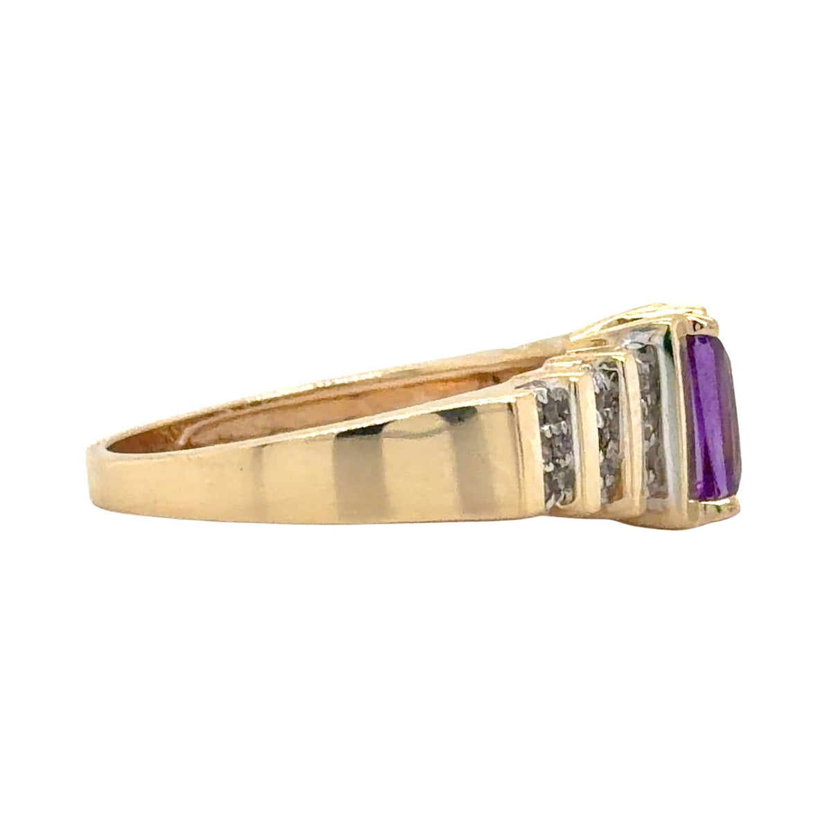 Amethyst & 1/10ct Diamond 10k Yellow Gold Ring 4.1g Size 6.75