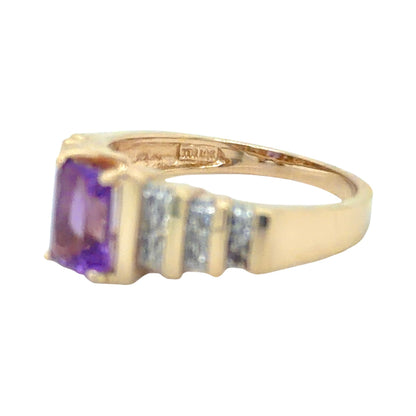 Amethyst & 1/10ct Diamond 10k Yellow Gold Ring 4.1g Size 6.75