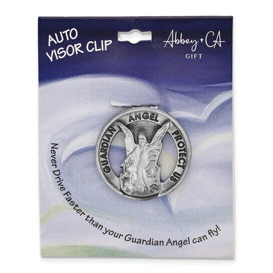 Silver-tone GUARDIAN ANGEL PROTECT US Visor Clip