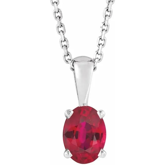 July Birthstone Lab-Grown Ruby 16-18" Necklace Sterling Silver .925