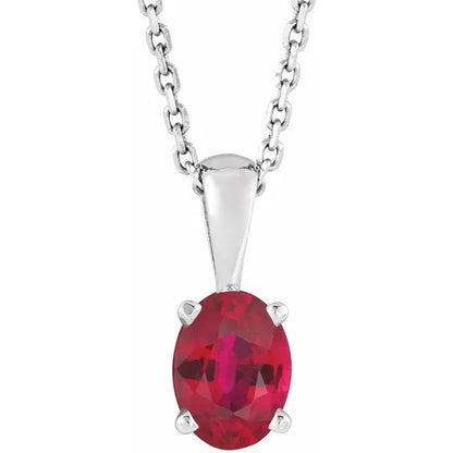 July Birthstone Lab-Grown Ruby 16-18" Necklace Sterling Silver .925
