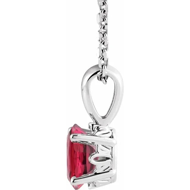 July Birthstone Lab-Grown Ruby 16-18" Necklace Sterling Silver .925