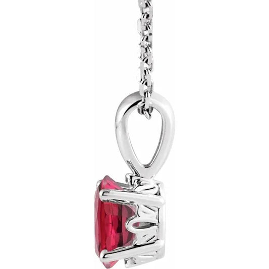 July Birthstone Lab-Grown Ruby 16-18" Necklace Sterling Silver .925